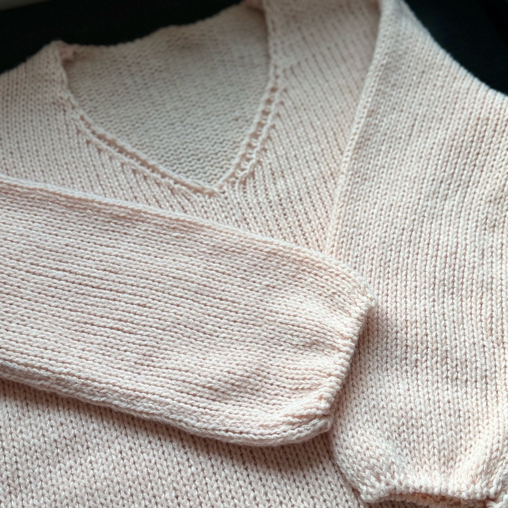 Blush Pink Chunky Knit Sweater Oversized Slouchy V Neck XL - Picture 11 of 12